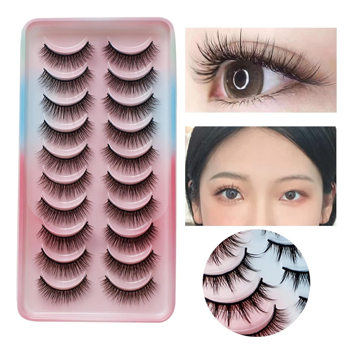 10 Pairs Faux Mink Eyelashes Natural Look Fluffy Wisply Soft Cross Wispy Eyelash Extension Makeup(04) Strip Lashes,Lashes,Eyelashes,Fake Lashes