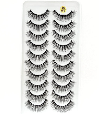 10 Pairs Cat Eye Effect False Eyelashes, Fluffy & Soft Black Lash Strands, Delicate & Natural, Dense Faux Mink, Full Strip Fake Lashes