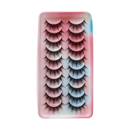 10 Pairs Wet Look Spiky Thick Faux Mink Lashes, Manga Cosplay Wispy Doll Eyelash, Reusable, Dramatic Makeup