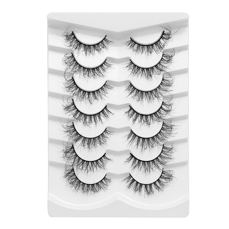 7 Pairs Full Strip False Eyelashes, Natural Look Crossed Dense Lashes, Clear Stem Integrated Lashes, Daily Makeup Tool, Japanese Anime Style Crossed Lashes, Convenient Application, Korean Celebrity Curly Fake Lashes