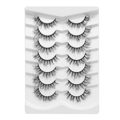 7 Pairs Full Strip False Eyelashes, Natural Look Crossed Dense Lashes, Clear Stem Integrated Lashes, Daily Makeup Tool, Japanese Anime Style Crossed Lashes, Convenient Application, Korean Celebrity Curly Fake Lashes