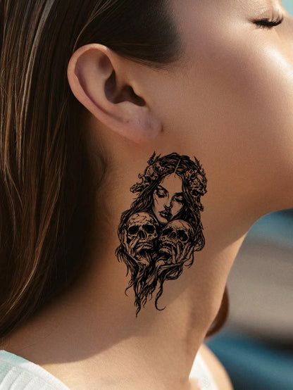 1 Set Of 30pcs Creative Black Ghost Themed Temporary Tattoos,Pumpkin,Ghosts,Skulls,Bats,Cobwebs Designs,Suitable For Fun Parties Or Daily Use,Waterproof & Long-Lasting