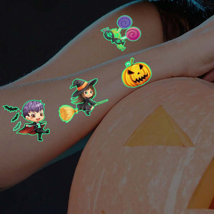 10 Sheets Of 110-Piece Cartoon Halloween Glow-In-The-Dark Tattoo Stickers, Glow In The Dark, Halloween Party Carnival Makeup Waterproof Temporary Tattoos