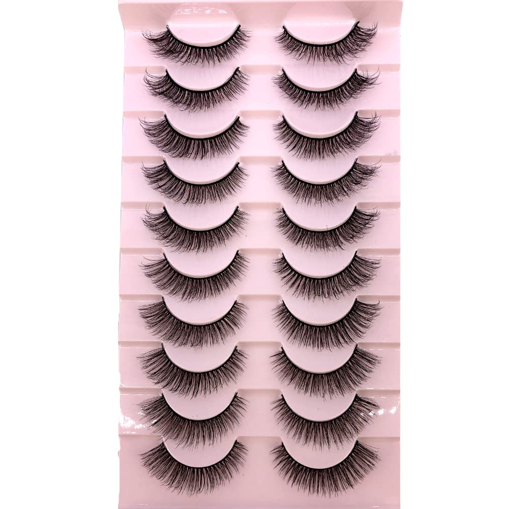 10pairs Cat Eye Style Natural Crossed & Extended Black False Eyelashes, Suitable For Daily And Dating Makeup Strip Lashes, Lashes, Eyelashes, Fake Lashes