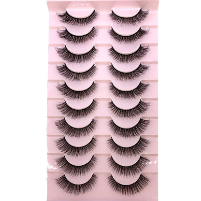 10pairs Cat Eye Style Natural Crossed & Extended Black False Eyelashes, Suitable For Daily And Dating Makeup Strip Lashes, Lashes, Eyelashes, Fake Lashes