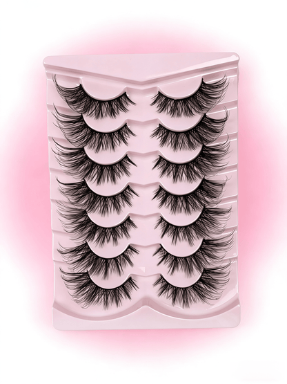 7 Pairs Fluffy False Eyelashes, Natural Thin Eyelashes With Transparent Band & Faux Mink Lashes, Thick Soft Curly Eyelashes, Strip Fake Eyelashes