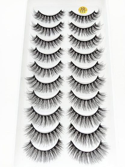 10 Pairs Cat Eye Effect False Eyelashes, Fluffy & Soft Black Lash Strands, Delicate & Natural, Dense Faux Mink, Full Strip Fake Lashes