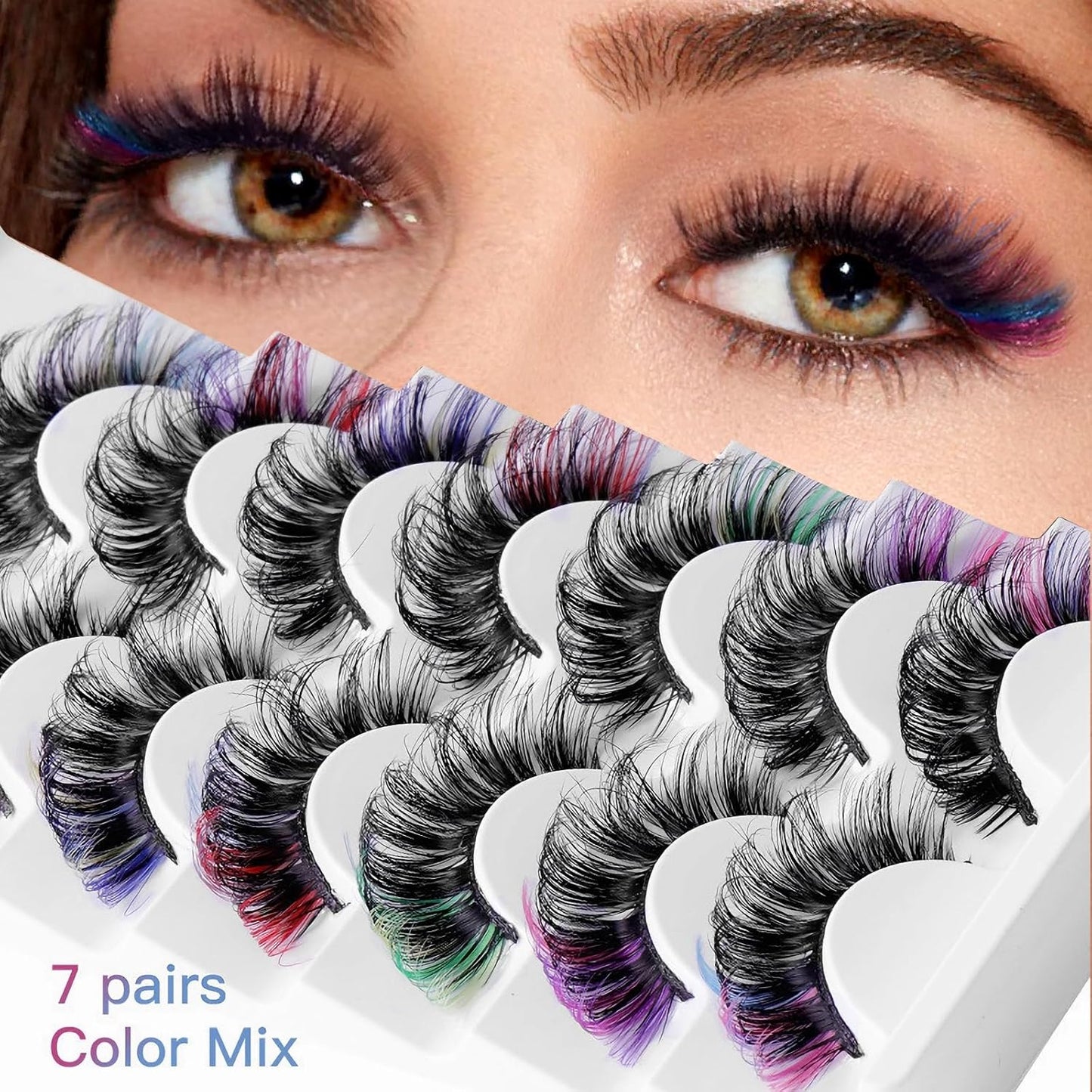7pcs/Set Short 3D Mink Eyelashes, Russian DD Curl, Handmade, Natural Fluffy & Thick, Full Strip Eyelashes, Wholesale Makeup