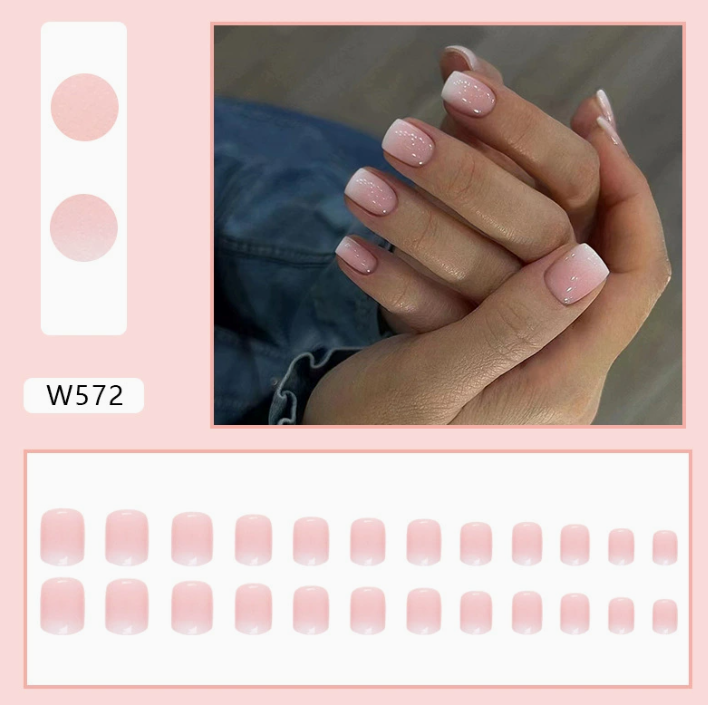 24pcs Short Coffin Shaped Elegant Minimalist Gradient Blush Jelly Nail Art Set Press On Nails For Women And Girls Nail Supplies