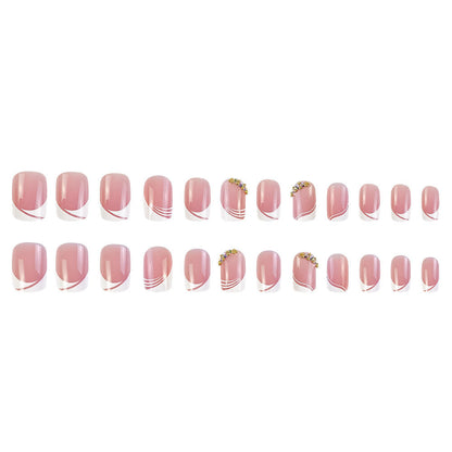24pcs Minimalist French-Style Short Press-On Nails Purely Sensual Diamond-Studded Nail Tips Cross-Border Press-On Nails