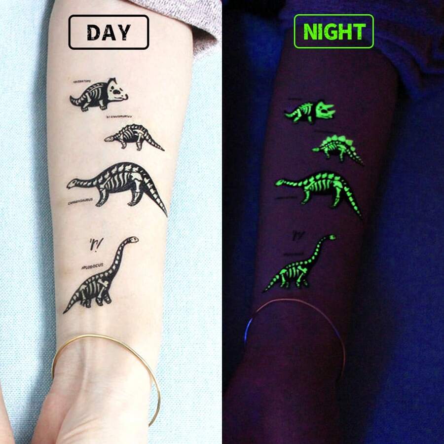 10 Sheets Luminous Dinosaur Temporary Tattoos, Waterproof Glow In The Dark T-Rex Pterosaur Velociraptor Triceratops Stegosaur Designs Pattern, Birthday Party Favors, Stocking Stuffer, Goodie Bag Fillers, Christmas Eve Gifts
