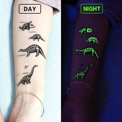 10 Sheets Luminous Dinosaur Temporary Tattoos, Waterproof Glow In The Dark T-Rex Pterosaur Velociraptor Triceratops Stegosaur Designs Pattern, Birthday Party Favors, Stocking Stuffer, Goodie Bag Fillers, Christmas Eve Gifts