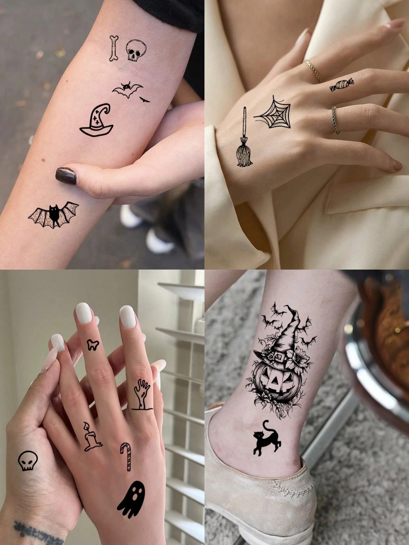 1 Set Of 30pcs Creative Black Ghost Themed Temporary Tattoos,Pumpkin,Ghosts,Skulls,Bats,Cobwebs Designs,Suitable For Fun Parties Or Daily Use,Waterproof & Long-Lasting