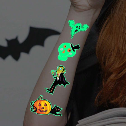 10 Sheets Of 110-Piece Cartoon Halloween Glow-In-The-Dark Tattoo Stickers, Glow In The Dark, Halloween Party Carnival Makeup Waterproof Temporary Tattoos