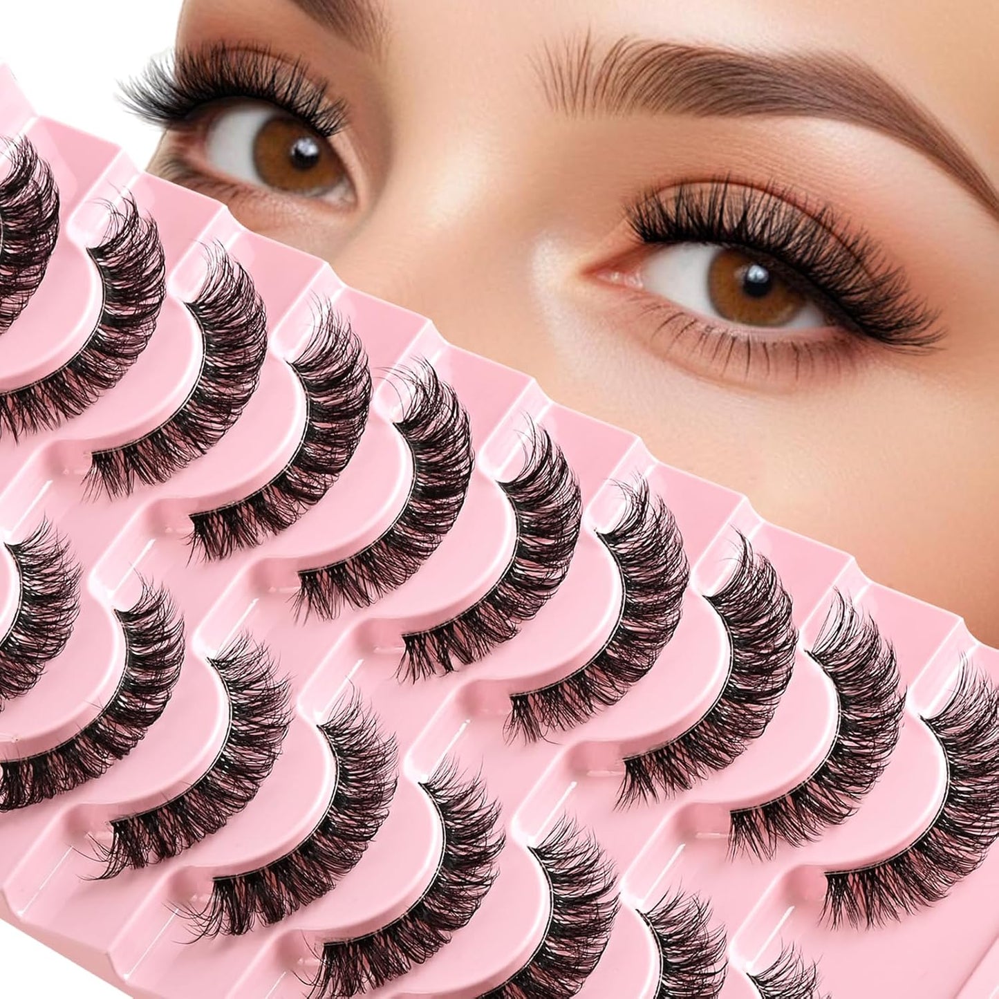 10pairs Cat Eye Style Natural Crossed & Extended Black False Eyelashes, Suitable For Daily And Dating Makeup Strip Lashes, Lashes, Eyelashes, Fake Lashes