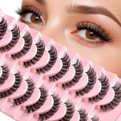10pairs Cat Eye Style Natural Crossed & Extended Black False Eyelashes, Suitable For Daily And Dating Makeup Strip Lashes, Lashes, Eyelashes, Fake Lashes