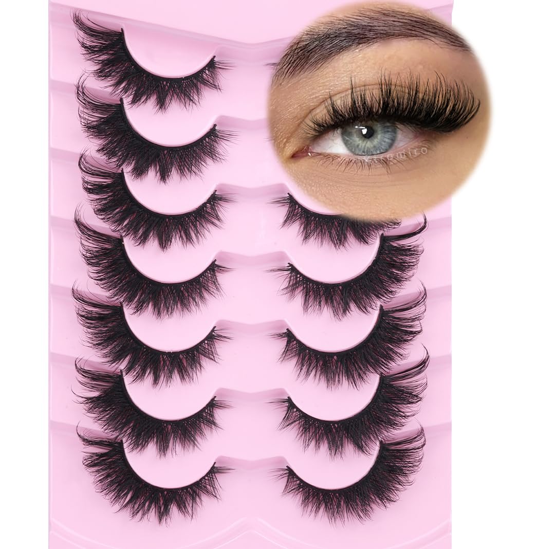 New 7 Pairs D Curl Volume Russian Volume Natural Fluffy Faux Eyelashes, Classic Cat Eye Mink False Eyelashes, Cross Wispy Dramatic Volume 5D Faux Eyelashes, Soft & Natural-Looking Eyelash Extension Makeup For A Natural Look