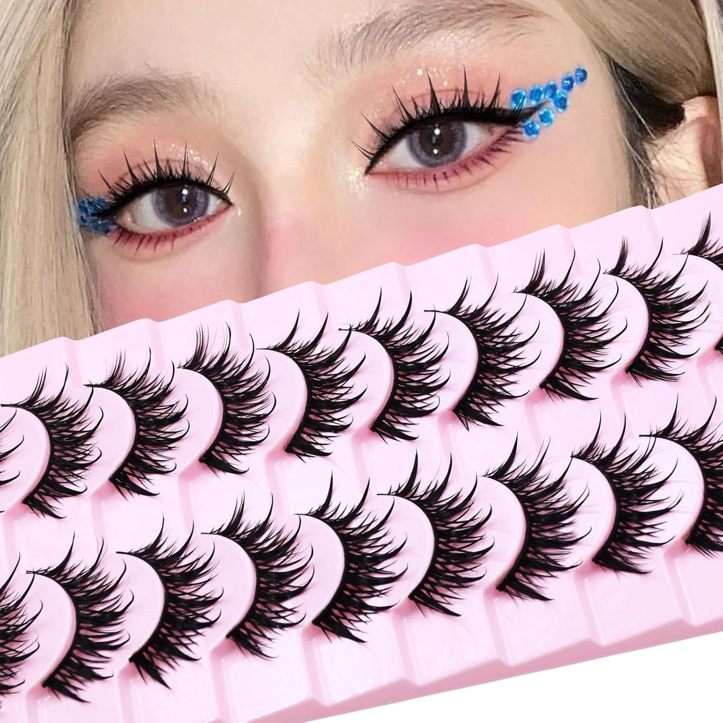 10 Pairs Anime Cat Eye Fluffy Lashes, European Style,Multi-Pair Set, Reusable D Curl, Extra Thick, Professional Makeup For Cosplay And Stage, Dramatic Eye Look, Easy Application For Beginners