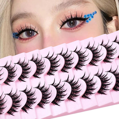 10 Pairs Anime Cat Eye Fluffy Lashes, European Style,Multi-Pair Set, Reusable D Curl, Extra Thick, Professional Makeup For Cosplay And Stage, Dramatic Eye Look, Easy Application For Beginners