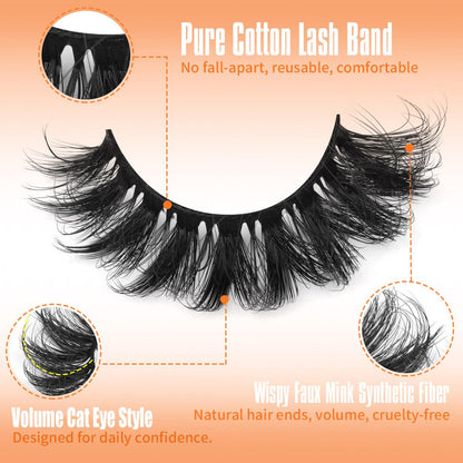 Hot 7 Pairs Of Cat Eye 3d Mink Fur False Eyelashes, Soft, Fine, Natural & Reusable Lashes For Thick & Lengthening Strip Lashes,Lashes,Eyelashes,Fake Lashes
