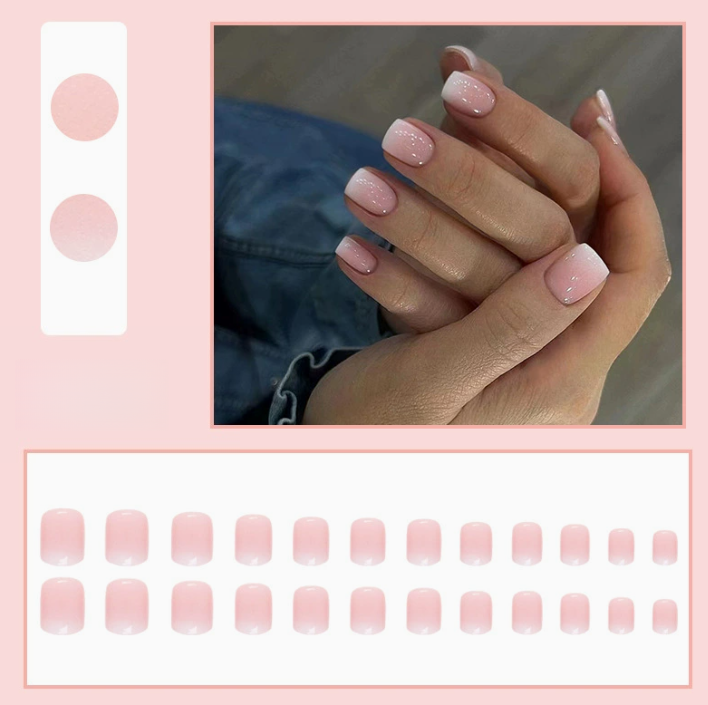 24pcs Short Coffin Shaped Elegant Minimalist Gradient Blush Jelly Nail Art Set Press On Nails For Women And Girls Nail Supplies