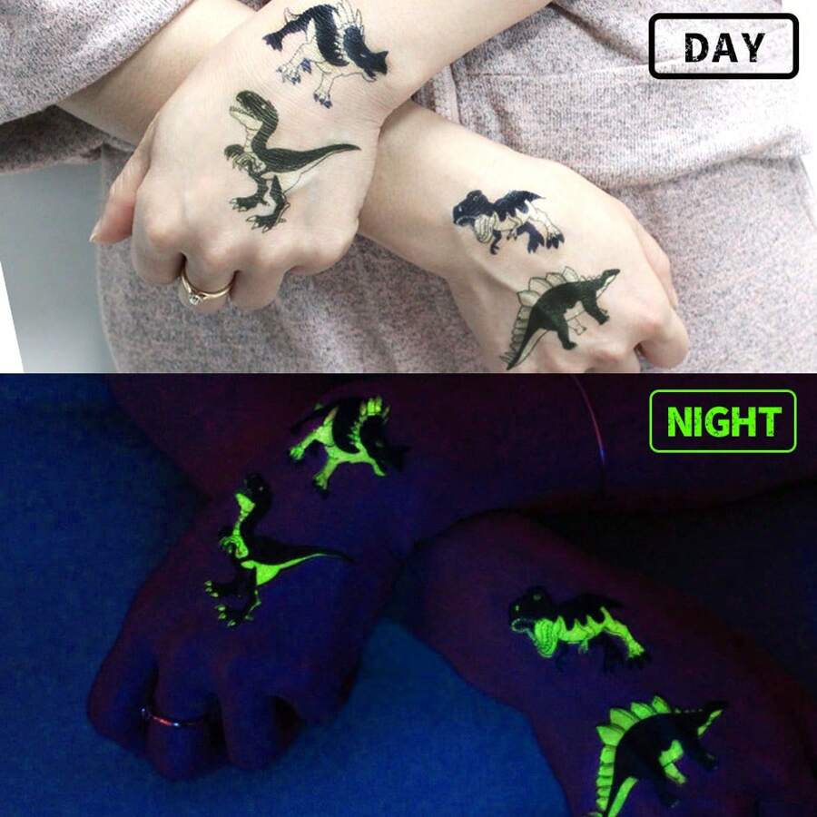 10 Sheets Luminous Dinosaur Temporary Tattoos, Waterproof Glow In The Dark T-Rex Pterosaur Velociraptor Triceratops Stegosaur Designs Pattern, Birthday Party Favors, Stocking Stuffer, Goodie Bag Fillers, Christmas Eve Gifts