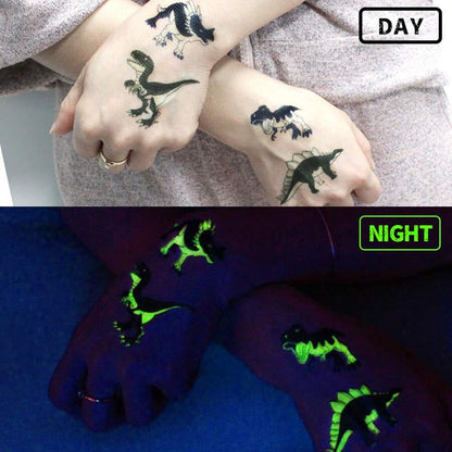 10 Sheets Luminous Dinosaur Temporary Tattoos, Waterproof Glow In The Dark T-Rex Pterosaur Velociraptor Triceratops Stegosaur Designs Pattern, Birthday Party Favors, Stocking Stuffer, Goodie Bag Fillers, Christmas Eve Gifts