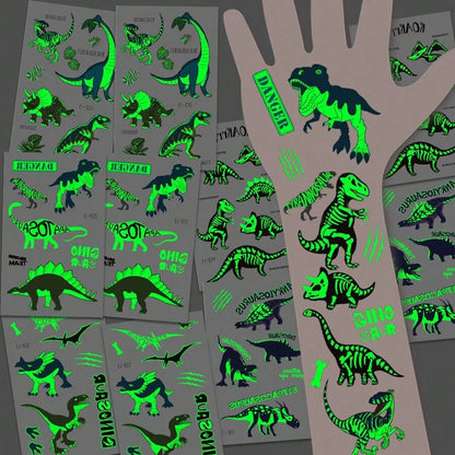 10 Sheets Luminous Dinosaur Temporary Tattoos, Waterproof Glow In The Dark T-Rex Pterosaur Velociraptor Triceratops Stegosaur Designs Pattern, Birthday Party Favors, Stocking Stuffer, Goodie Bag Fillers, Christmas Eve Gifts