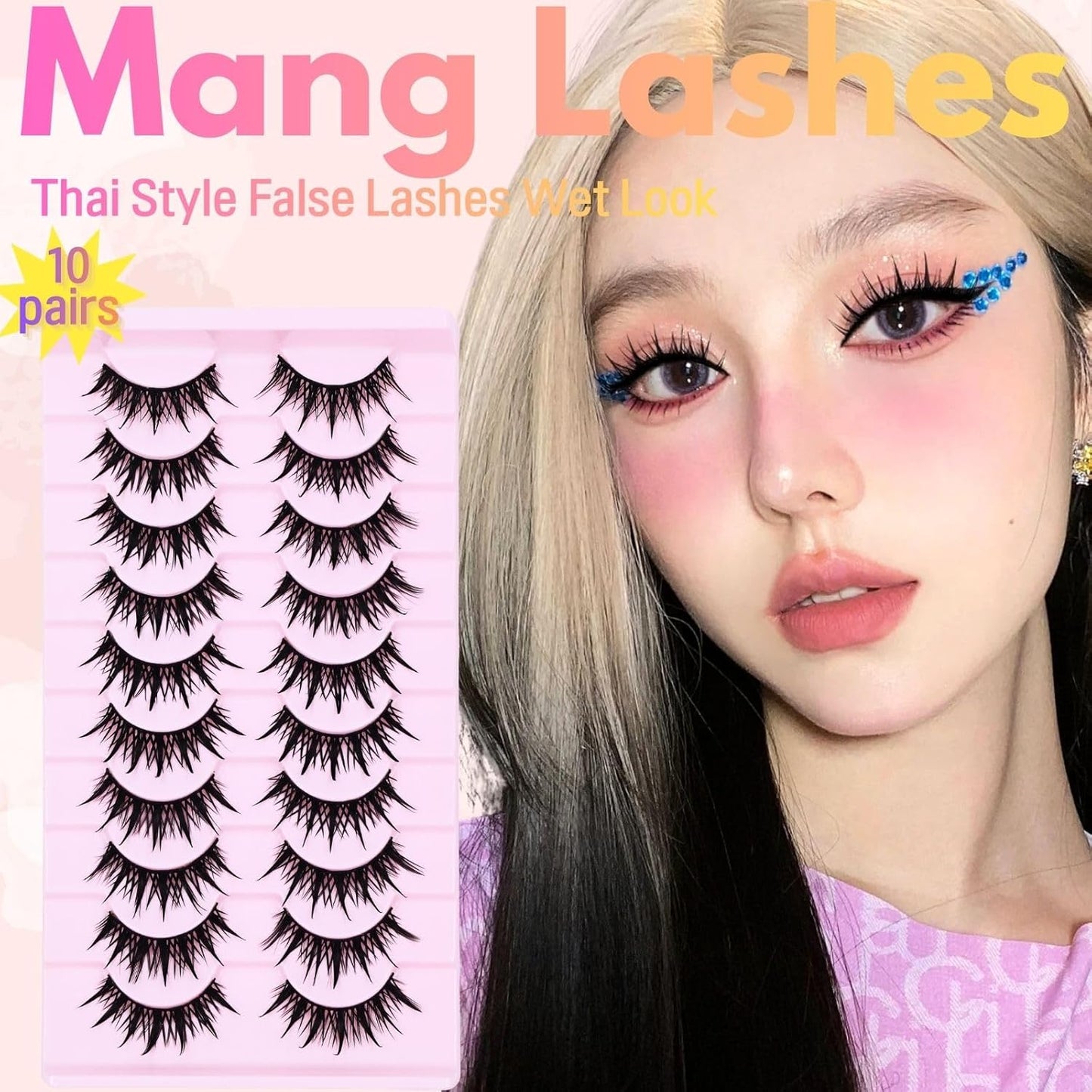 10 Pairs Anime Cat Eye Fluffy Lashes, European Style,Multi-Pair Set, Reusable D Curl, Extra Thick, Professional Makeup For Cosplay And Stage, Dramatic Eye Look, Easy Application For Beginners