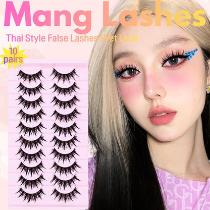 10 Pairs Anime Cat Eye Fluffy Lashes, European Style,Multi-Pair Set, Reusable D Curl, Extra Thick, Professional Makeup For Cosplay And Stage, Dramatic Eye Look, Easy Application For Beginners