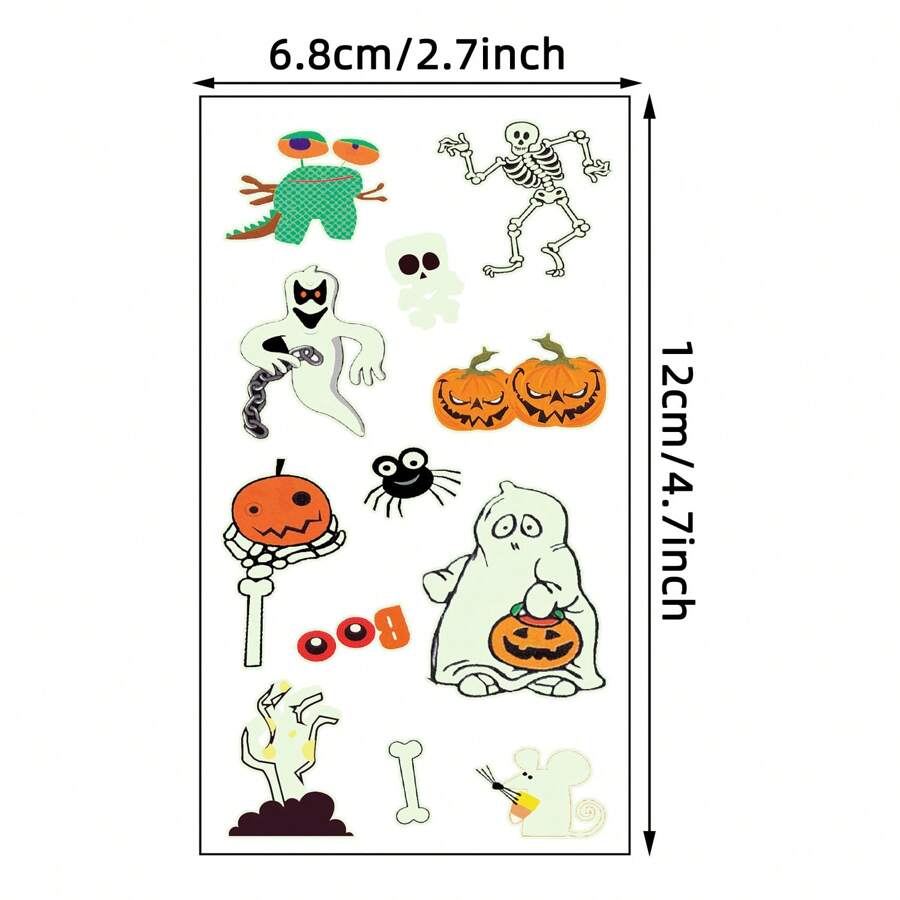 10 Sheets Of 110-Piece Cartoon Halloween Glow-In-The-Dark Tattoo Stickers, Glow In The Dark, Halloween Party Carnival Makeup Waterproof Temporary Tattoos