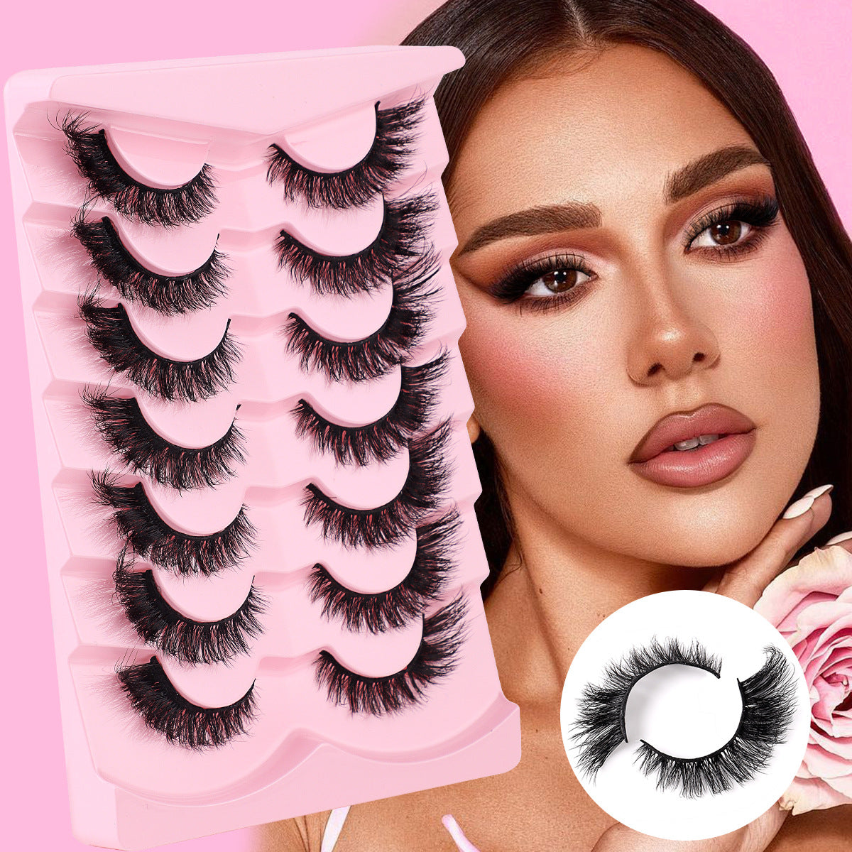 New 7 Pairs D Curl Volume Russian Volume Natural Fluffy Faux Eyelashes, Classic Cat Eye Mink False Eyelashes, Cross Wispy Dramatic Volume 5D Faux Eyelashes, Soft & Natural-Looking Eyelash Extension Makeup For A Natural Look