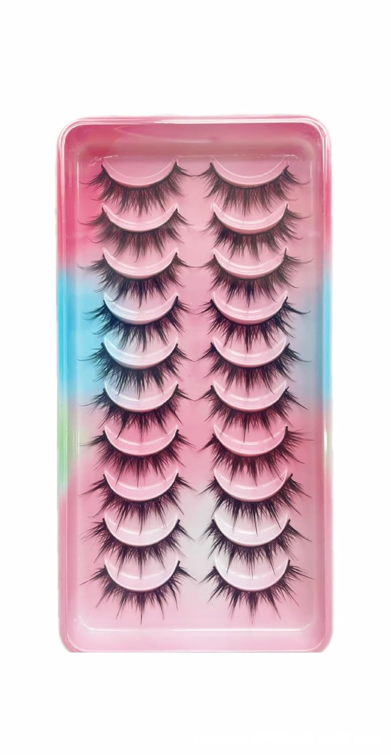 10 Pairs Anime Cat Eye Fluffy Lashes, European Style,Multi-Pair Set, Reusable D Curl, Extra Thick, Professional Makeup For Cosplay And Stage, Dramatic Eye Look, Easy Application For Beginners