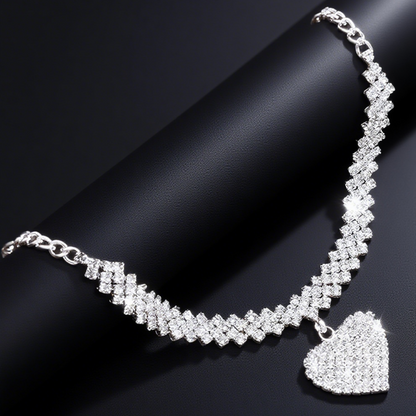 Trendy Beach Diamond-Studded Diamond-Shaped Bracelet and Anklet Fashion Rhinestone Heart Pendant Ankle Jewelry