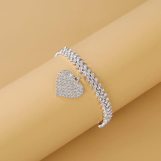 Trendy Beach Diamond-Studded Diamond-Shaped Bracelet and Anklet Fashion Rhinestone Heart Pendant Ankle Jewelry