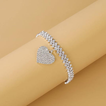 Trendy Beach Diamond-Studded Diamond-Shaped Bracelet and Anklet Fashion Rhinestone Heart Pendant Ankle Jewelry