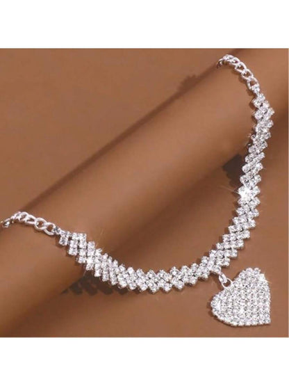 Trendy Beach Diamond-Studded Diamond-Shaped Bracelet and Anklet Fashion Rhinestone Heart Pendant Ankle Jewelry