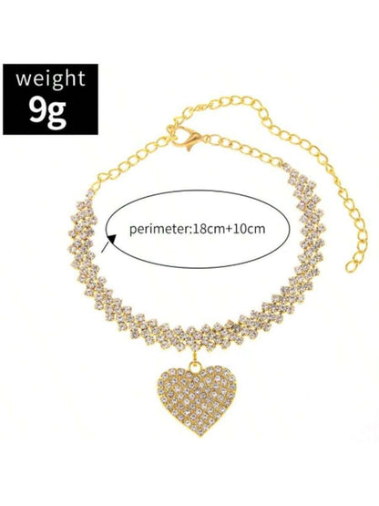 Trendy Beach Diamond-Studded Diamond-Shaped Bracelet and Anklet Fashion Rhinestone Heart Pendant Ankle Jewelry