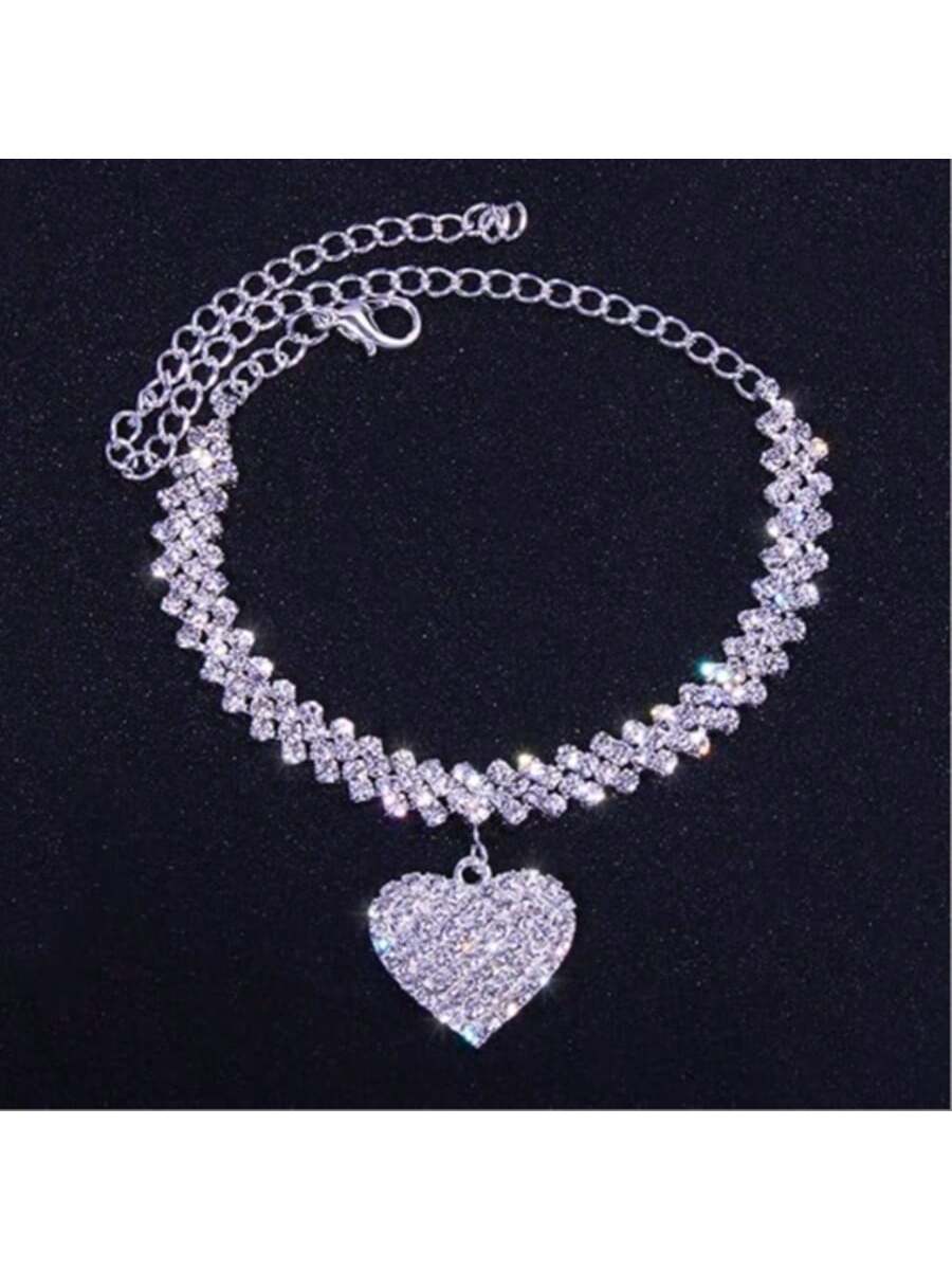 Trendy Beach Diamond-Studded Diamond-Shaped Bracelet and Anklet Fashion Rhinestone Heart Pendant Ankle Jewelry