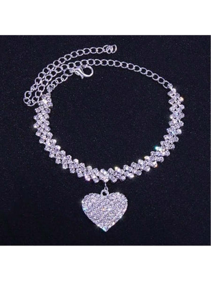 Trendy Beach Diamond-Studded Diamond-Shaped Bracelet and Anklet Fashion Rhinestone Heart Pendant Ankle Jewelry