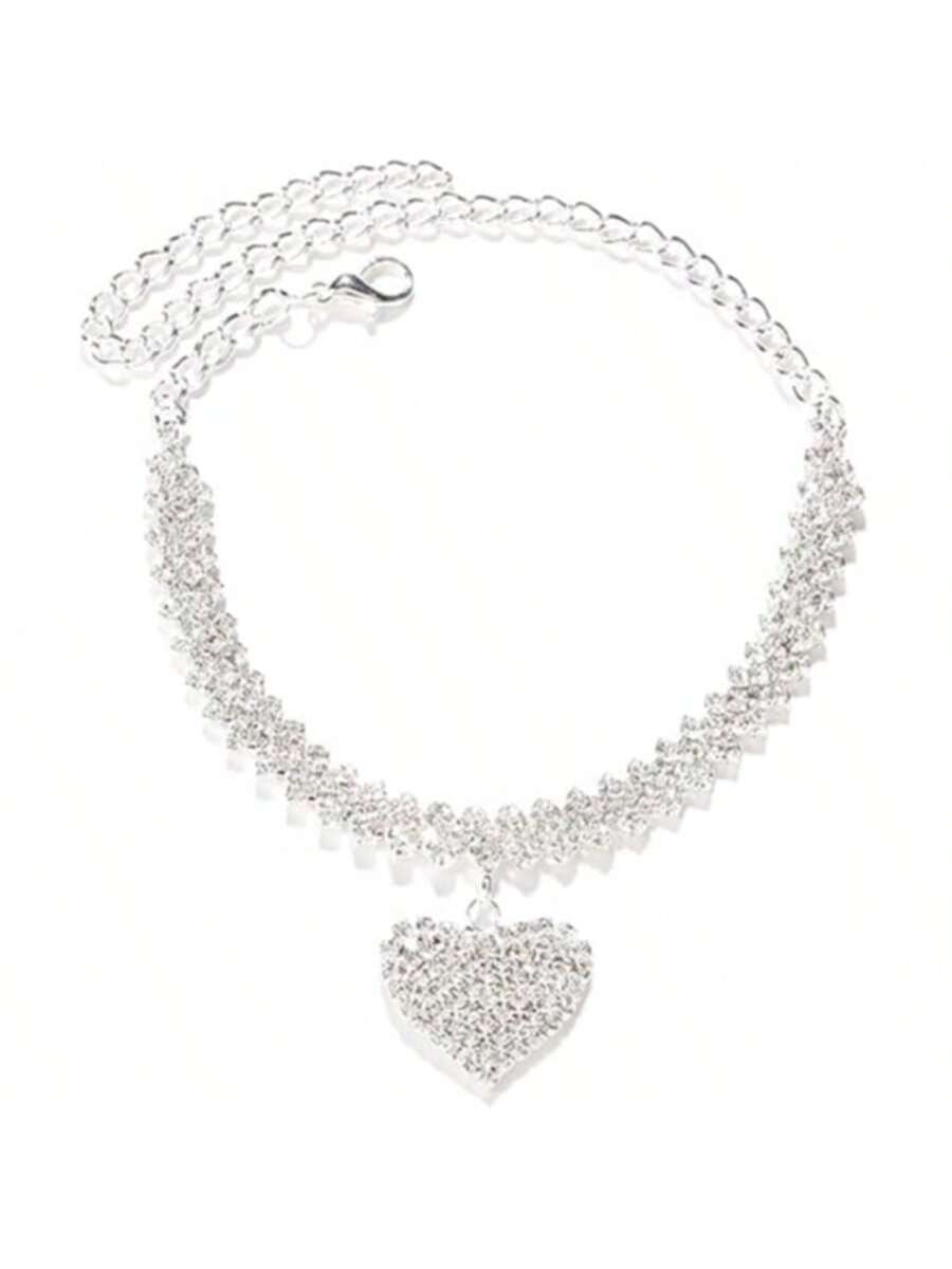Trendy Beach Diamond-Studded Diamond-Shaped Bracelet and Anklet Fashion Rhinestone Heart Pendant Ankle Jewelry