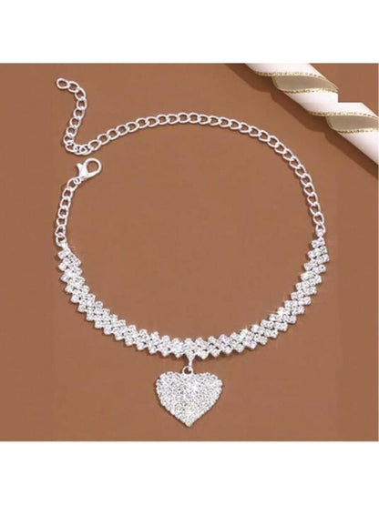Trendy Beach Diamond-Studded Diamond-Shaped Bracelet and Anklet Fashion Rhinestone Heart Pendant Ankle Jewelry