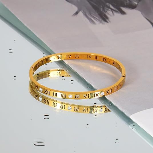 Titanium Steel Bracelet for Women Luxury Roman Numeral Diamond-Studded Bracelet Women's Light Luxury Gold-Tone Bracelet