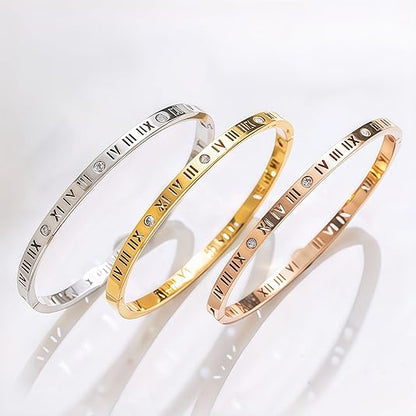 Titanium Steel Bracelet for Women Luxury Roman Numeral Diamond-Studded Bracelet Women's Light Luxury Gold-Tone Bracelet