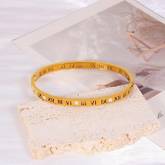 Titanium Steel Bracelet for Women Luxury Roman Numeral Diamond-Studded Bracelet Women's Light Luxury Gold-Tone Bracelet