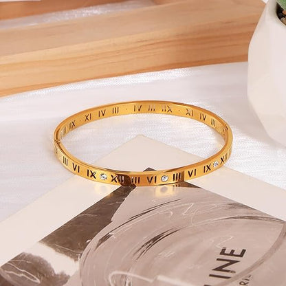 Titanium Steel Bracelet for Women Luxury Roman Numeral Diamond-Studded Bracelet Women's Light Luxury Gold-Tone Bracelet