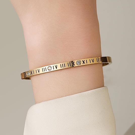 Titanium Steel Bracelet for Women Luxury Roman Numeral Diamond-Studded Bracelet Women's Light Luxury Gold-Tone Bracelet