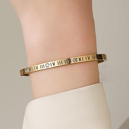 Titanium Steel Bracelet for Women Luxury Roman Numeral Diamond-Studded Bracelet Women's Light Luxury Gold-Tone Bracelet