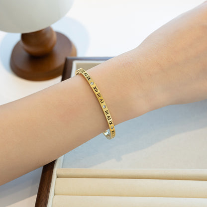 Titanium Steel Bracelet for Women Luxury Roman Numeral Diamond-Studded Bracelet Women's Light Luxury Gold-Tone Bracelet