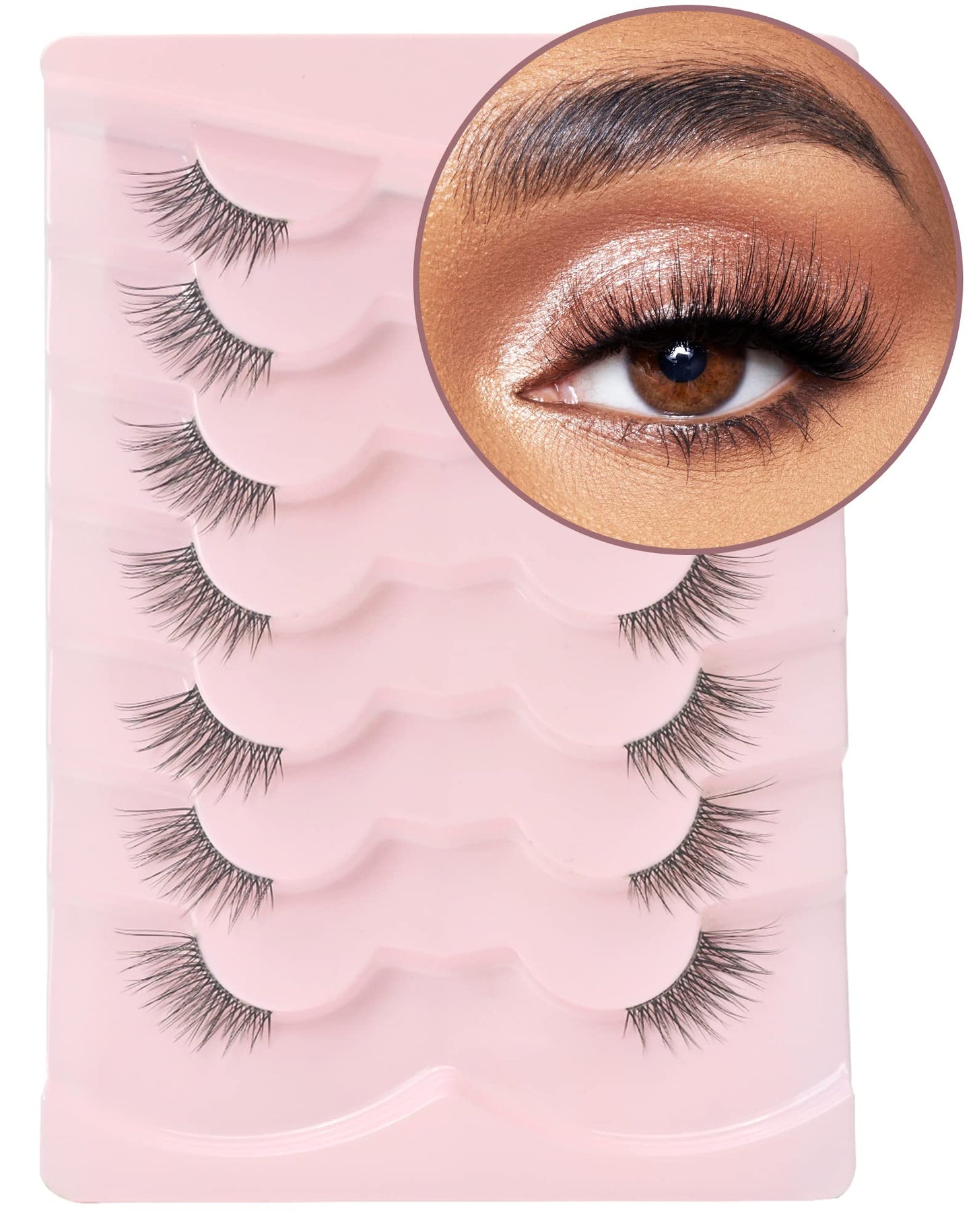 5 Pairs Natural Long Cat Eye Lashes Soft Wispy Volume Full Strip Faux Mink Lashes 3D Fluffy Cat Eye Lashes Strip Lashes,Lashes,Eyelashes,Fake Lashes